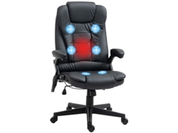 Cadeira De Escritório Com Encosto Alto, Cadeira De Escritório Com Função De Massagem, Revestida Em Couro Sintético, Giratória, Preta