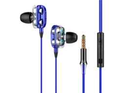 Auriculares Dual Drivers com Fio Quad-Core Dynamic Hi-Fi com Microfone Alto-Falante para Huawei Xiaomi Blue