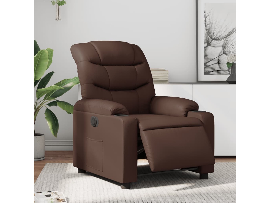 Vidaxl Poltrona Reclinável Elétrica Couro Artificial Castanho