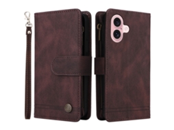 Capa Em Couro Pu, Para Iphone 16, Castanho