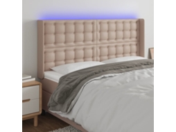 Vidaxl Cabeceira Cama C/ Led Couro Artif. 203x16x118/128 Cm Cappuccino