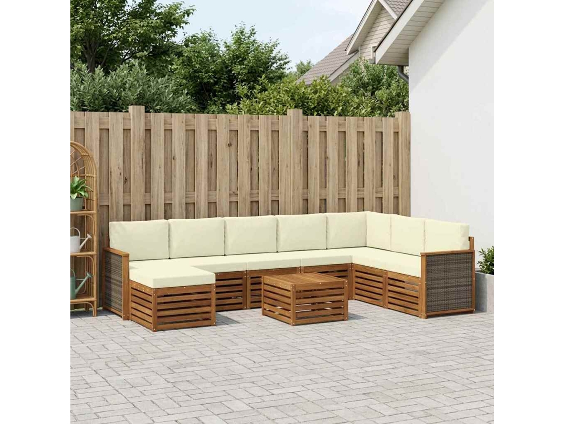 Vidaxl Conjunto De Sofás Para Exterior 7 Unid. Natural E Creme
