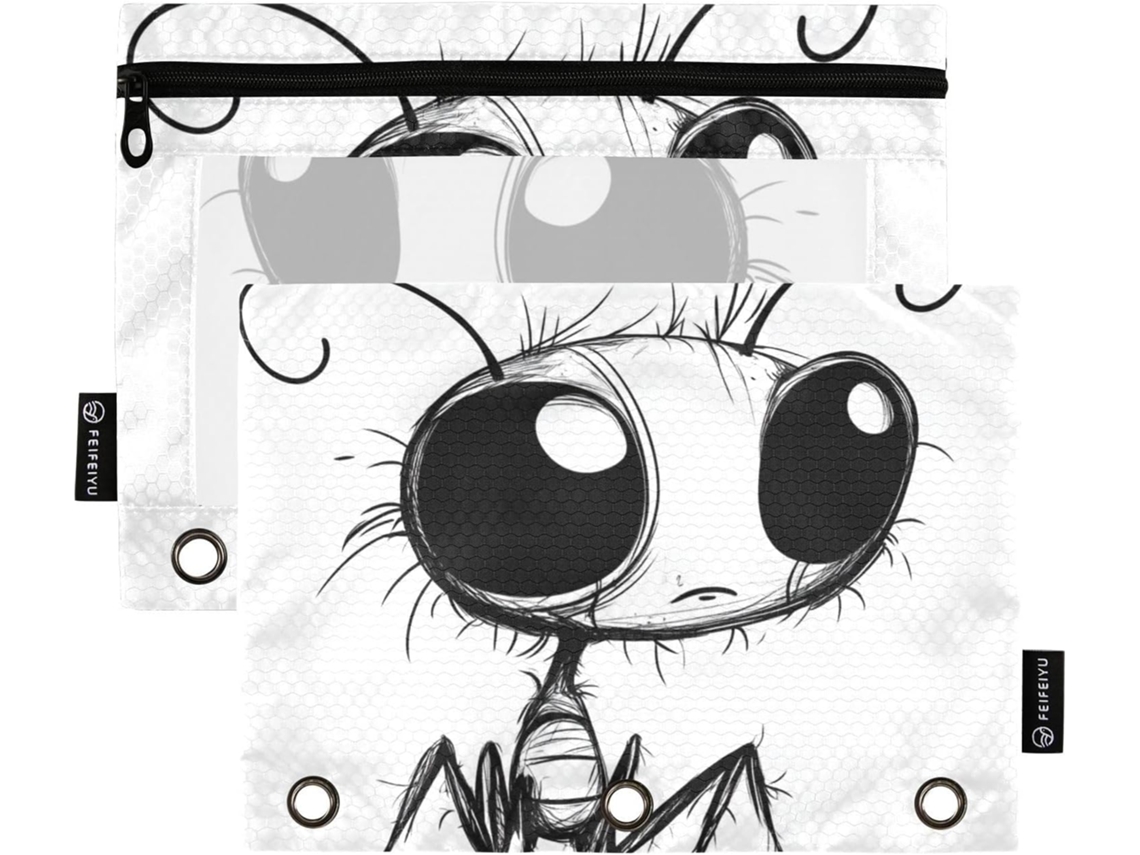 Estojo Organizador Transparente Com Janela, Bolsos E Estampa De Formiga Kawaii, Grande Capacidade, 3 Organizadores