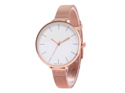 Relógio de Pulso Feminino de Quartzo com Cinto de Malha Padrão Dial Bicolor Branco