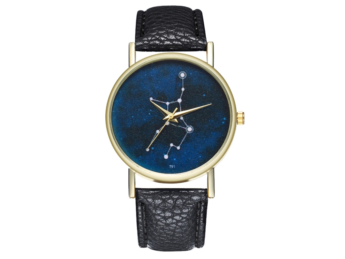 Reloj De Cuarzo Con Correa De Cuero Pu Moda Dial Redondo Cielo Estrellado Negro