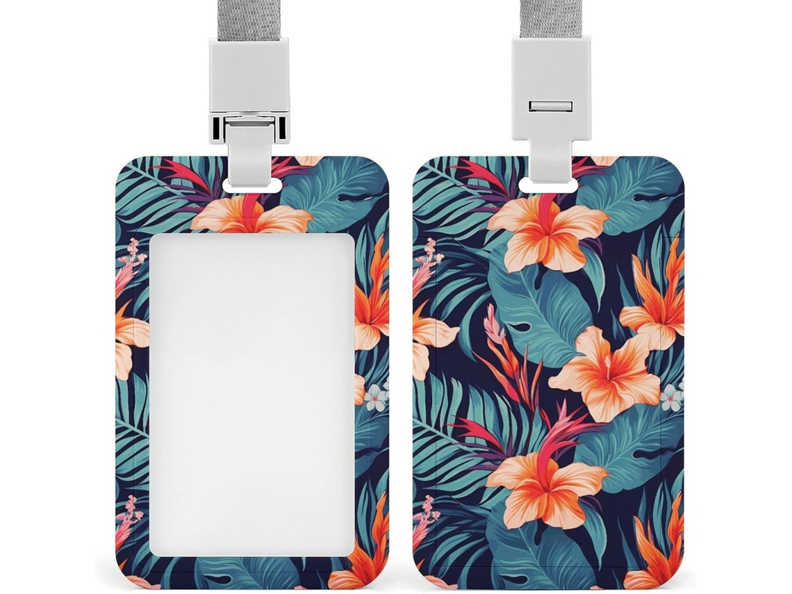 Porta Crachá Com Estampa de Flores Tropicais Havaianas, Cordão E Proteção Impermeável Cartões, Ideal