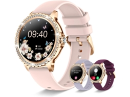 Smart Watch 1 32 Hd Smartwatch Rastreador de Atividades À Prova DÁgua Ouro Rosa e Pulseira de Diamante e Silicone