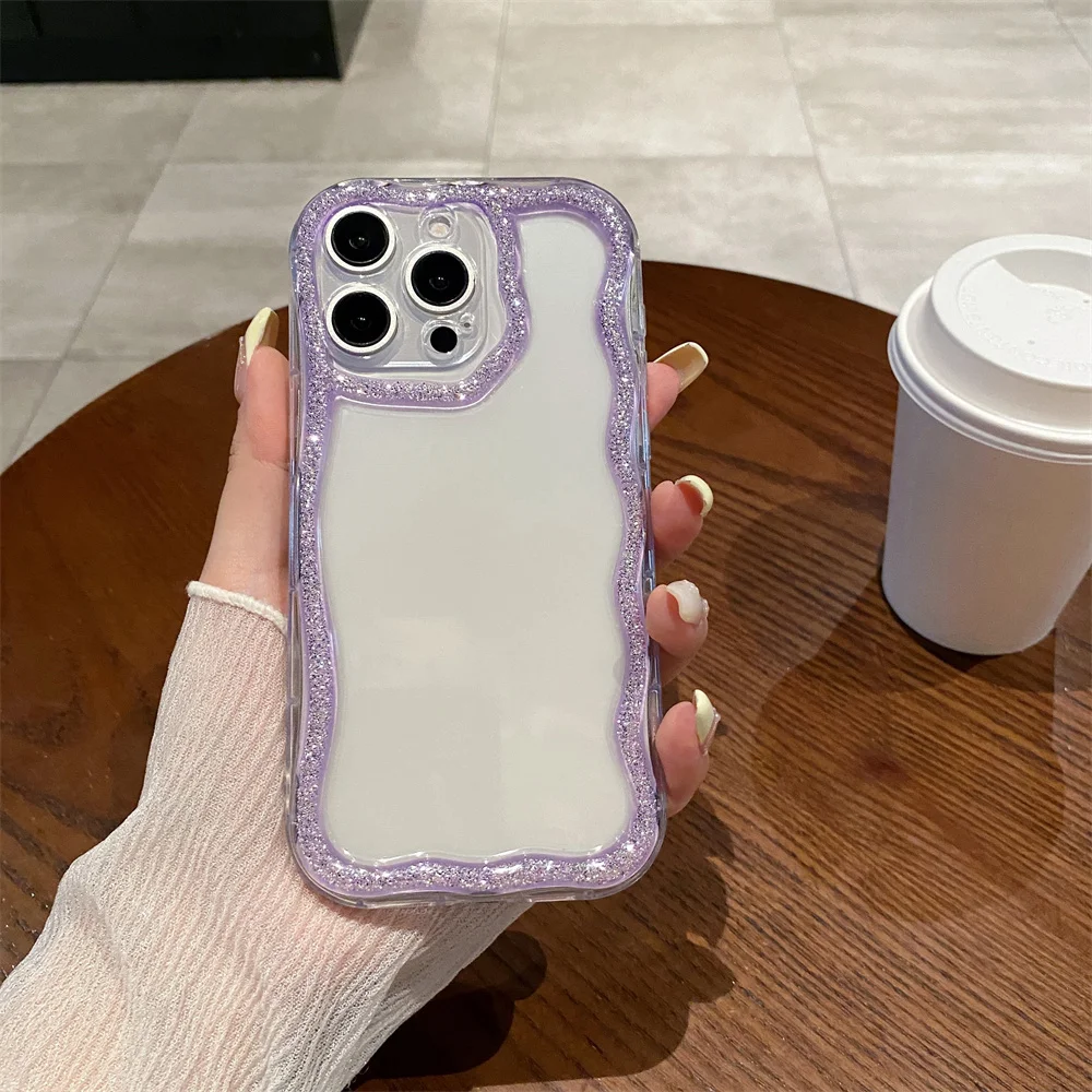 (iphone 13 Pro Max, Roxo) Capa De Celular De Silicone Macia Com Borda Ondulada Brilhante E Charmosa Para Iphone