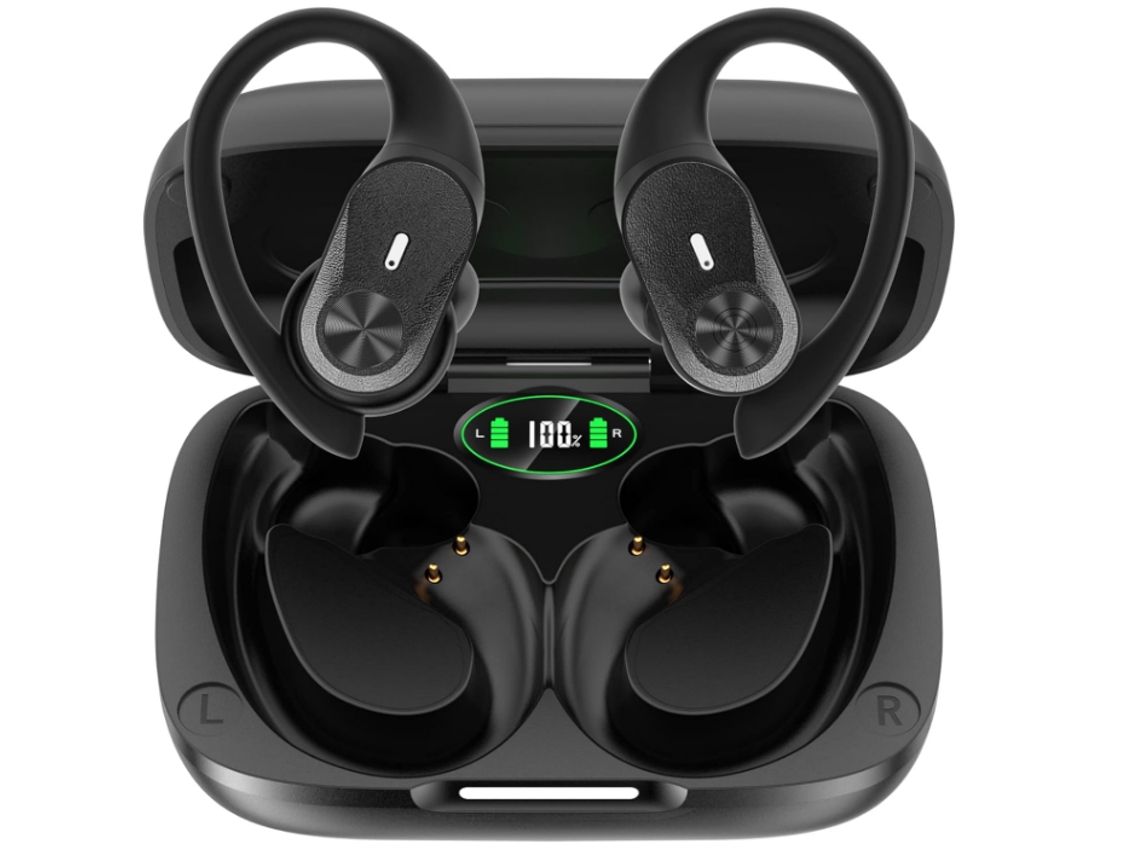 Fones Sem Fio Chronus 48h Reprodução C/ Tela Led Sobre orelha C/ Microfone, À Prova D'água P/ Exercício Corrida Preto JIAPEI