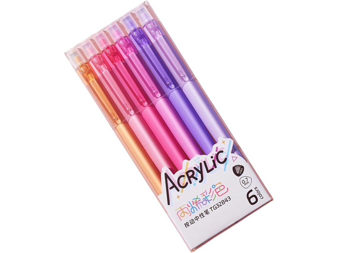 Conjunto De 6 Canetas Em Gel Acrílicas, Cores, Tinta Retrátil, Ponta