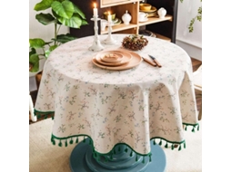 2026-mantel Redondo De Algodón Y Lino Con Estampado Floral, Flecos Verdes, 150cm, Para Mesa De Comedor Y Picnic