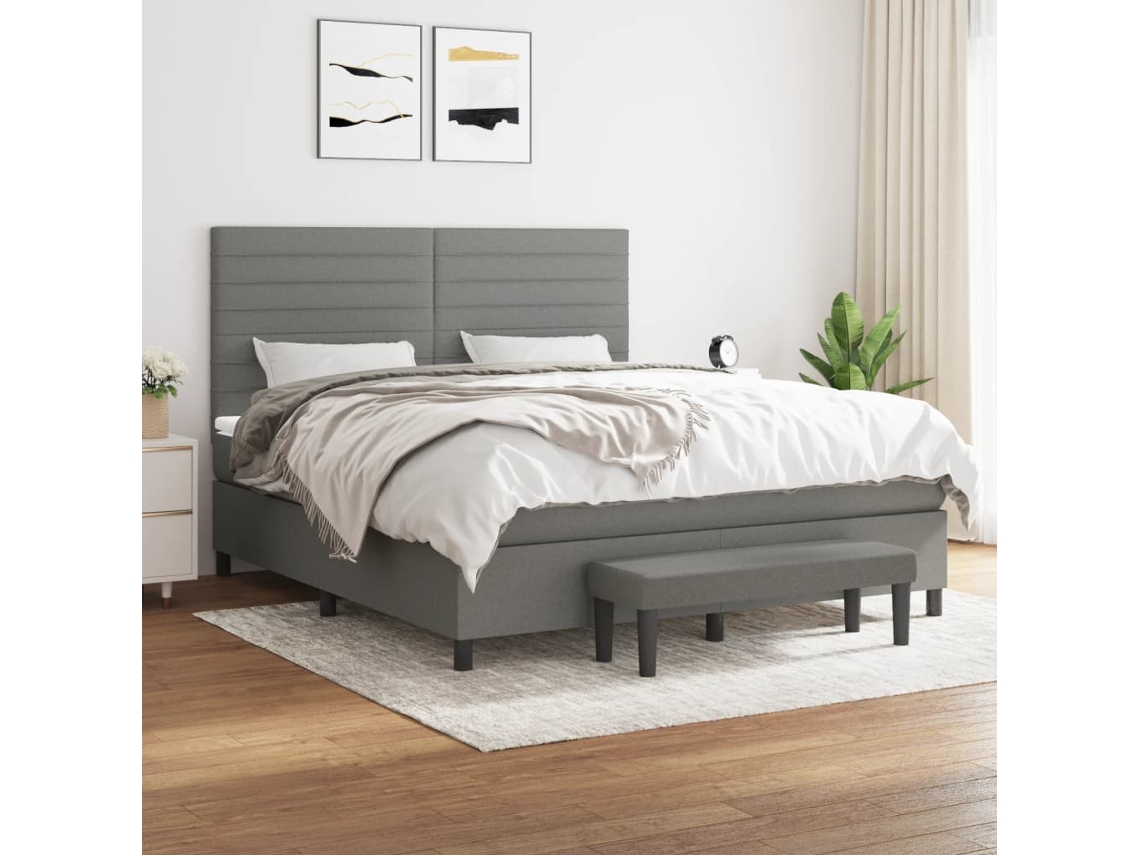 Vidaxl Cama Com Molas/colchão 160x200 Cm Tecido Cinzento-escuro