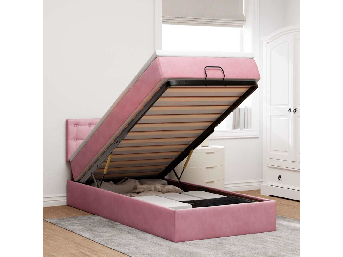 Estrutura de Cama Otomana com Colchão Rosa 90x200 cm Veludo MAISON EXCLUSIVE