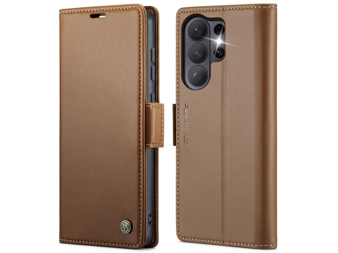 Capa Para Samsung Galaxy S26 Ultra 5g De Couro Com Fecho Borboleta Textura De Lichia E Proteção Rfid Antirroubo Marrom