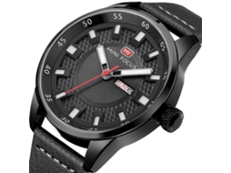 Relógio masculino analógico de quartzo com pulseira de couro, à prova d'água, estilo casual Mini Focus, preto.