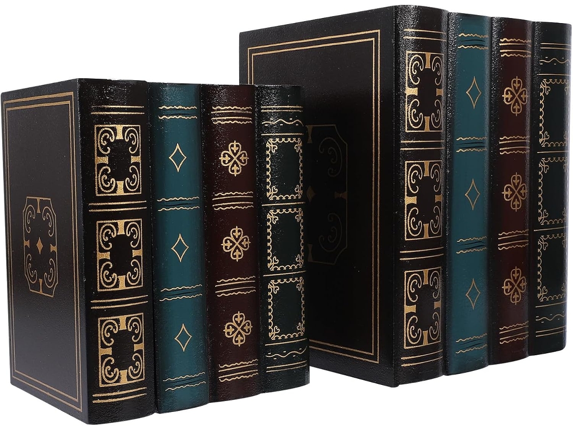Conjunto 2 Peças Decoração Formato Livro Madeira Falsa Escritório Estar Design Criativo Exclusivo Acessórios GOKOCO