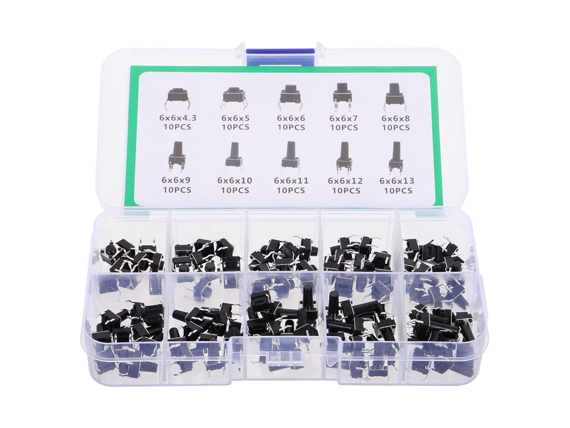 Kit Com 100 Peças De Microinterruptores Momentâneos De Botão Com Pinos Compatíveis