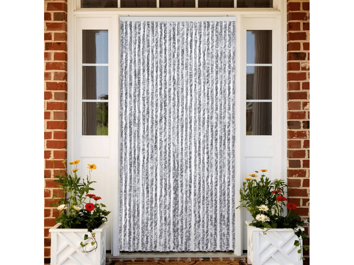 Vidaxl Cortina Anti-insetos 118x220 Cm Chenille Branco E Cinzento