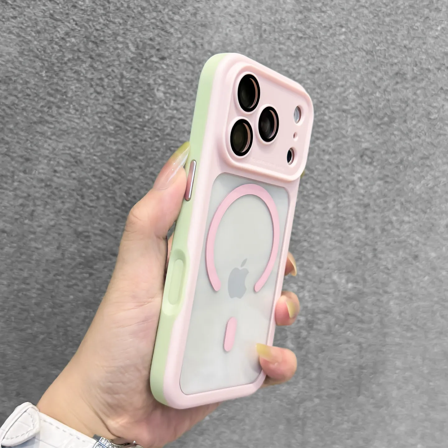Capa Protetora Transparente De Luxo Com Bloqueio De Cores Para Iphone 12 (rosa) E Magsafe.
