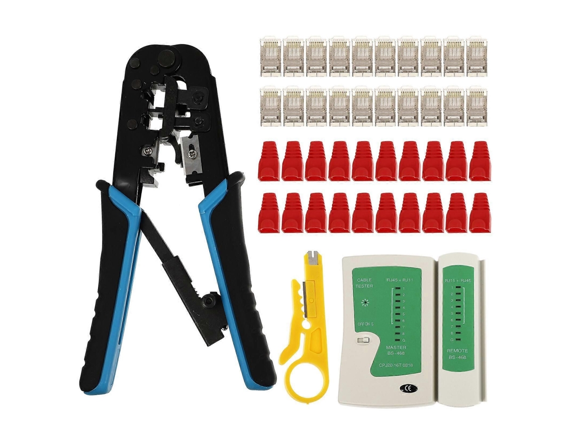 Kit Com Alicate Crimpador Rj45, Conectores E Capas Para Rede Cat6