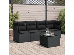Vidaxl 5 Pcs Conjunto Sofás De Jardim Com Almofadões Vime Pe Preto