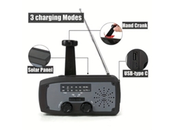 Rádio de Emergência com Célula Solar, AM/FM, Manivela, Bateria 2000mah, Lanterna AQUAFORGE