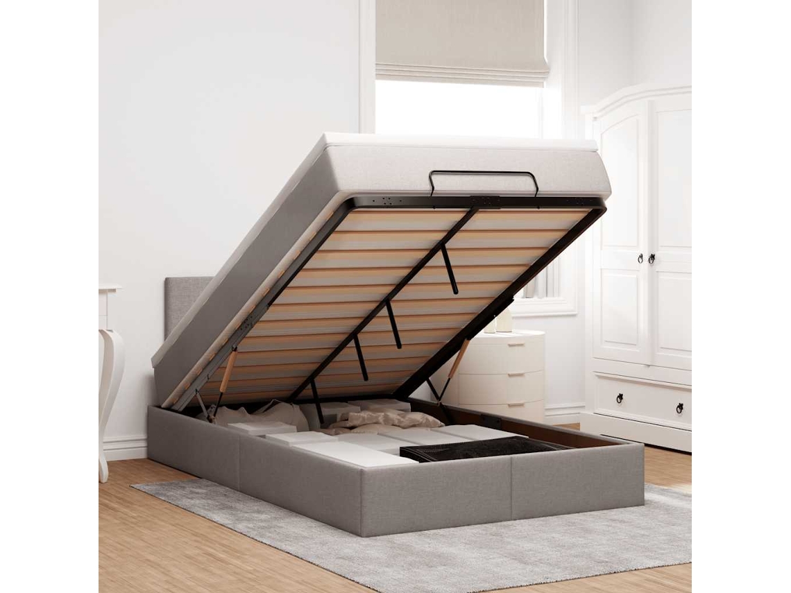 Moldura De Cama Otomana Vidaxl Com Tecido Cinza 120x200cm