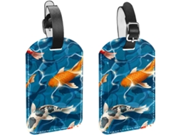 Conjunto De 2 Etiquetas Bagagem Elegantes Em Couro Pu Com Estampa Peixe Azul E Proteção Privacidade
