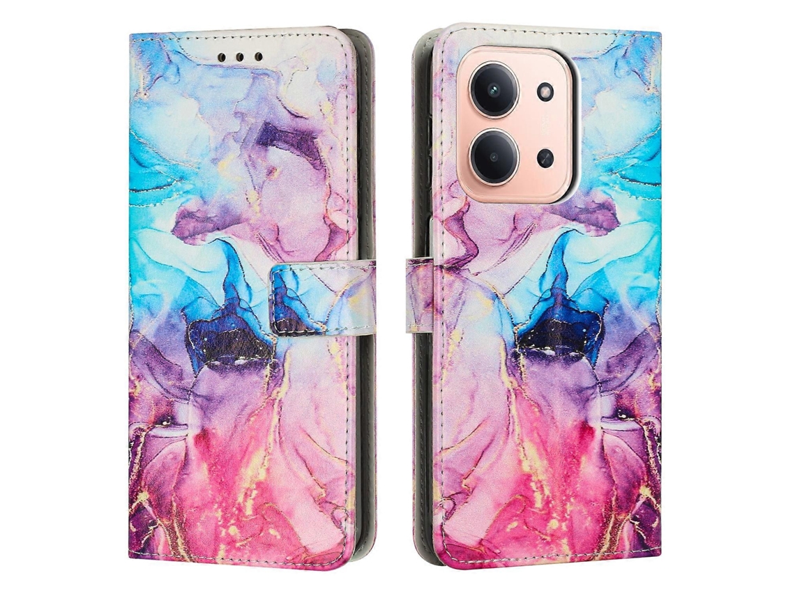 Capa Tipo Carteira De Couro Sintético Com Estampa De Mármore Tkdaddy Para Xiaomi Redmi 15c 5g (ue) (173 Mm) / 15c 4g (ue) (173 Mm) Rosa / Roxo