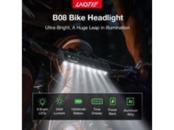 B08 + Lanterna laotie B06 B08 Farol 5000lm 8 Leds Feixe Duplo 10000mah Power Bank Ipx5 4 Modos Display Digital Scooter Mtb
