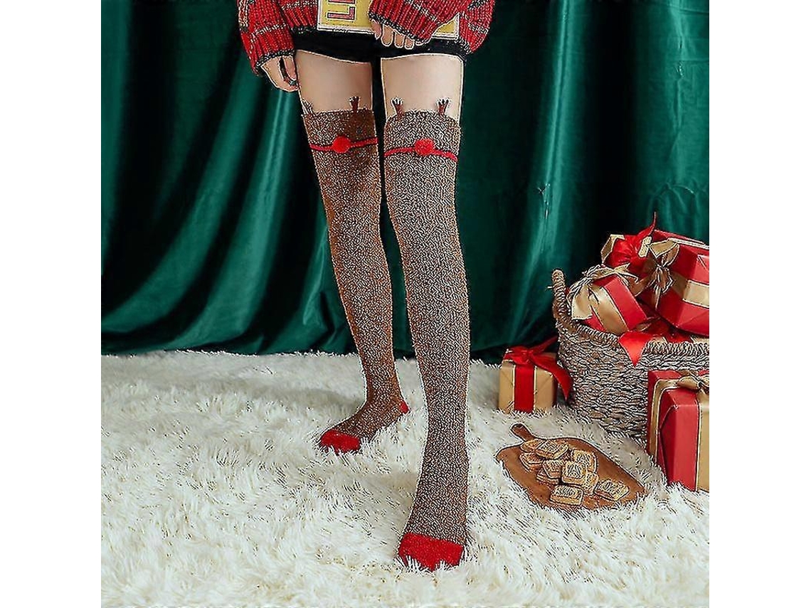 Meias De Lã Coral Macia Até O Joelho, Ideias Para O Inverno, Para Meninas E Mulheres. Meias Listradas Com Estampas De Animais Flufos E Desenhos Animados