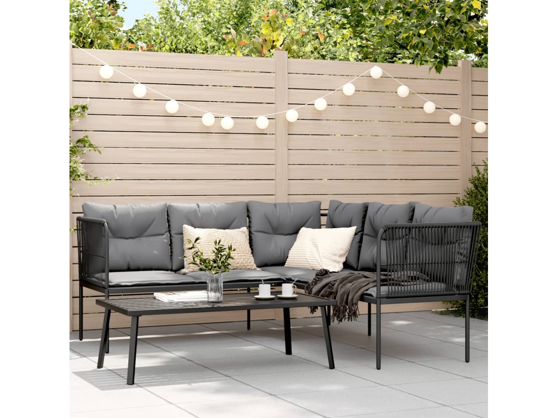 Vidaxl Conjunto De Sofás De Jardim C/ Almofadões Aço/textilene Preto