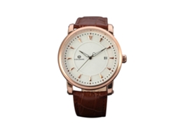 Relógio masculino Forsining automático mecânico com pulseira de couro, rosa ovo e prata, casual e à prova d'água.