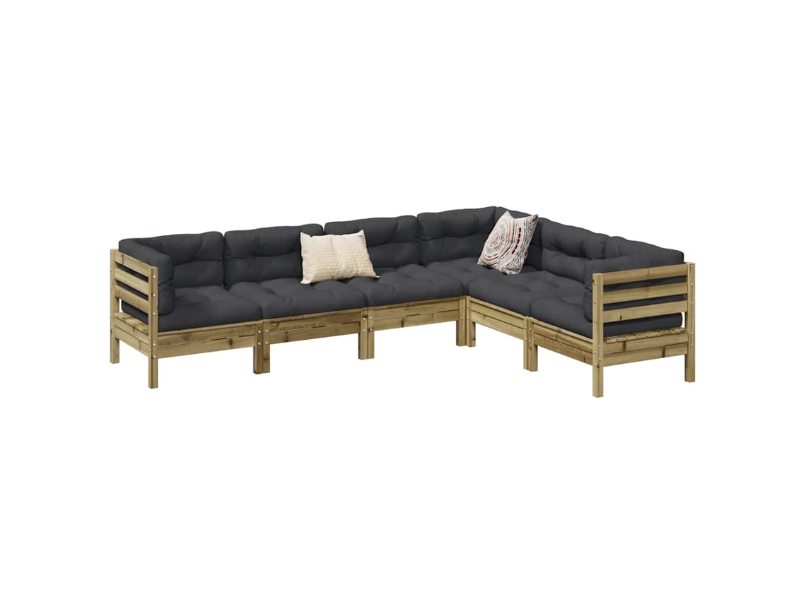 Vidaxl 6 Pcs Conjunto Sofás De Jardim C/ Almofadões Pinho Impregnado