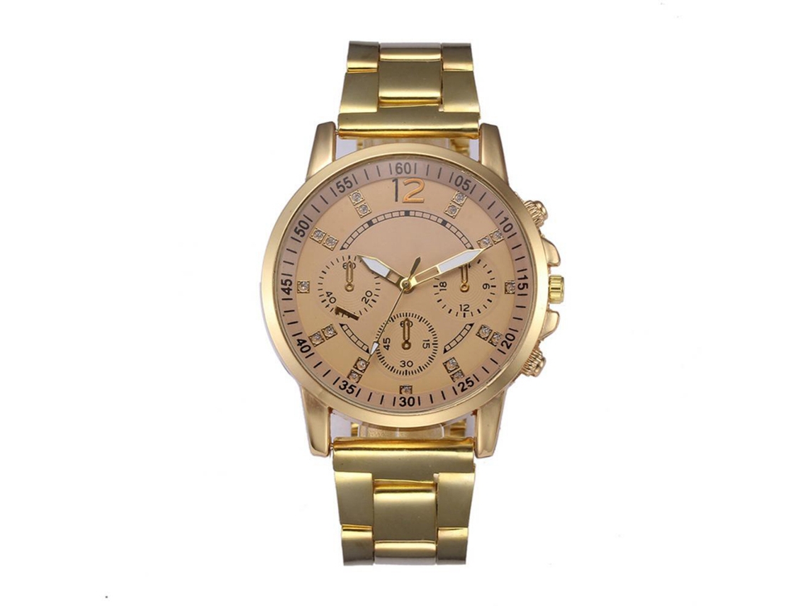 Relógio analógico de quartzo unissex casual com pulseira de aço (dourado)