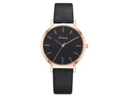 Relógio de pulso analógico de quartzo elegante para homens e mulheres com pulseira de PU preta.