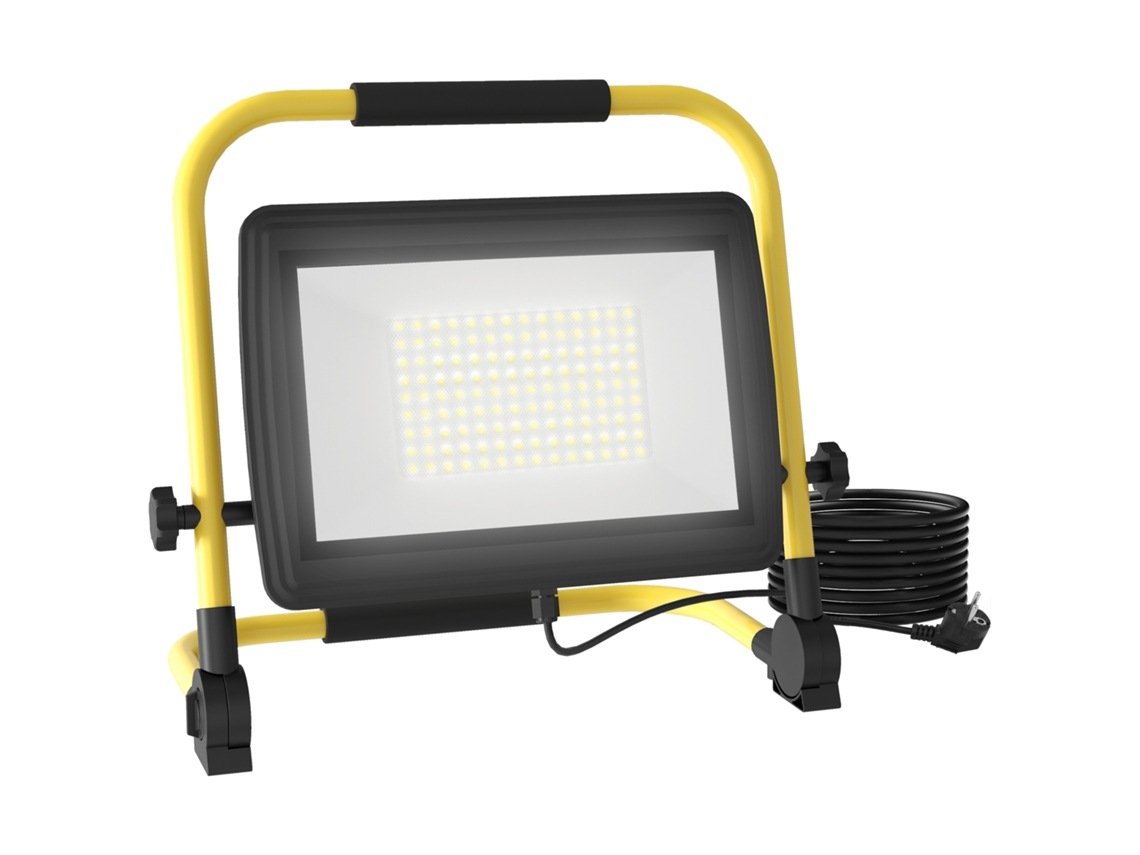 Refletor Led Com 8500 Lúmens, Ip65, 6500k, Resistente, Ajustável E Portátil, 35x20x32 Cm, Amarelo