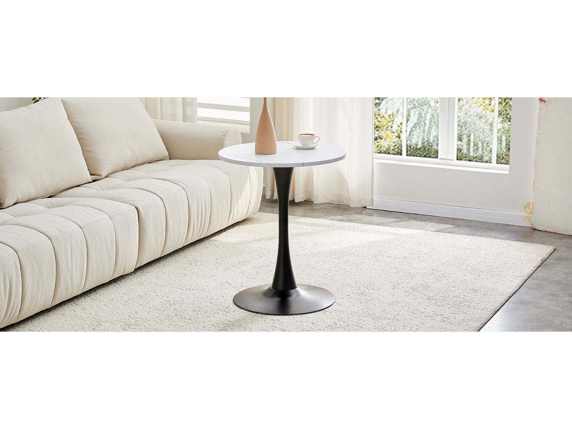 Mesa Centro 60 Cm,mdf,termoforma,branco Veios,base Preta