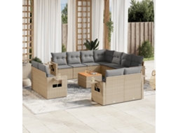 Vidaxl 12 Pcs Conjunto De Sofás P/ Jardim Com Almofadões Vime Pe Bege
