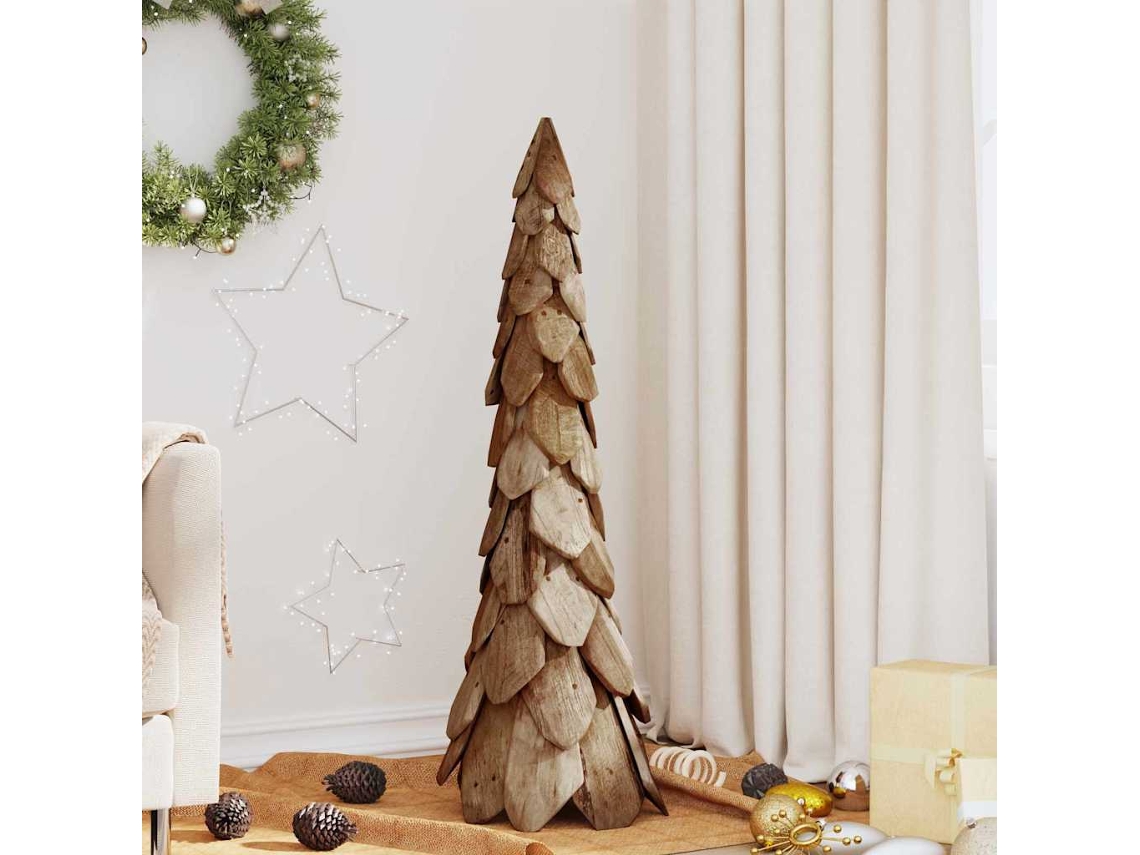 Vidaxl Árvore De Natal Castanho 111 Cm Madeira De Teca Maciça