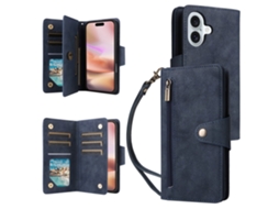 Capa Em Couro Pu Para Apple Iphone 16, Cor Azul
