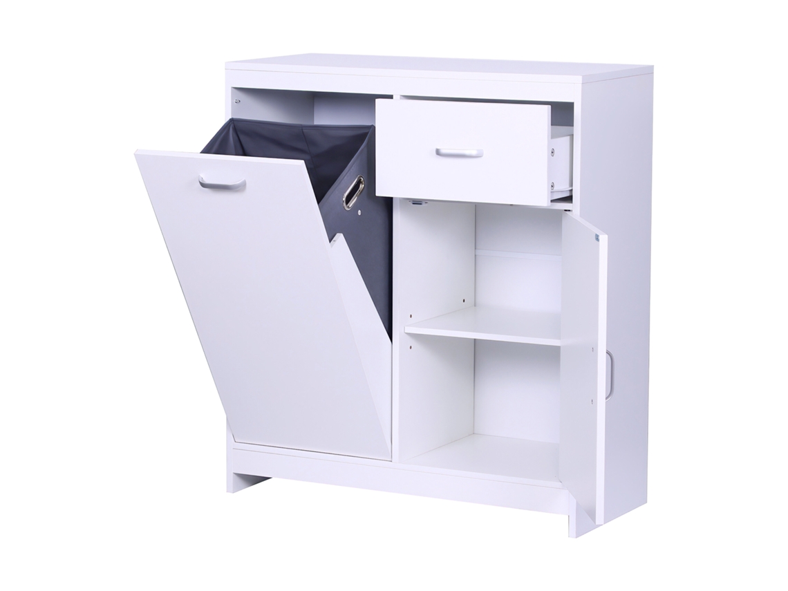 Armário Para Roupa Suja Relaxdays, Saco Dobrável 48 L, Gaveta, 2 Compartimentos, A X L X P: 90 X 80 X 35 Cm, Branco