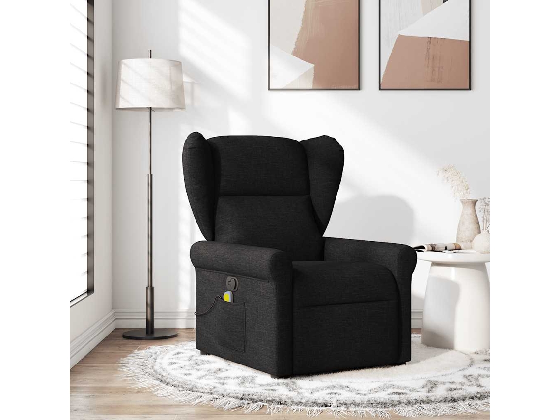 Vidaxl Poltrona De Massagens Reclinável Tecido Preto