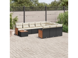 11 Pcs Conjunto Sofás De Jardim C/ Almofadões Vime Pe Preto Dkd Home Decor