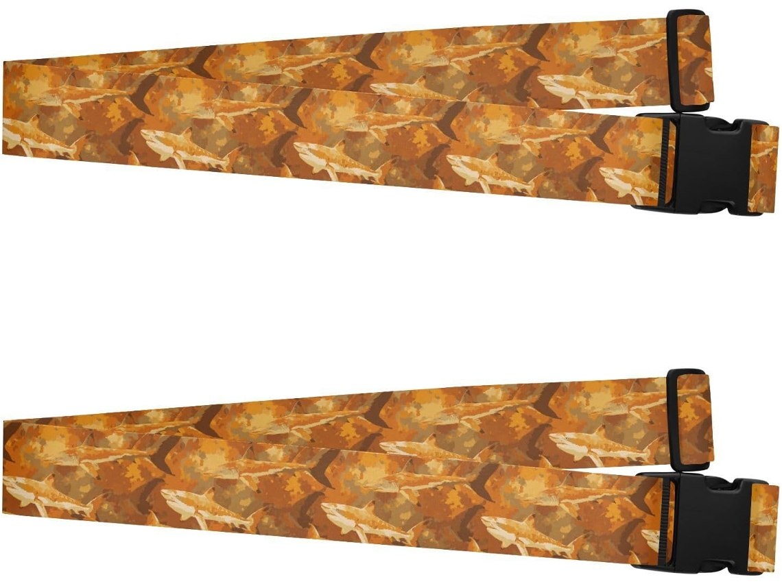 Conjunto De 2 Cintas Bagagem Com Estampa Tubarão, Nas Cores Laranja Topázio E Marrom, Muito Resistentes E Ajustáveis