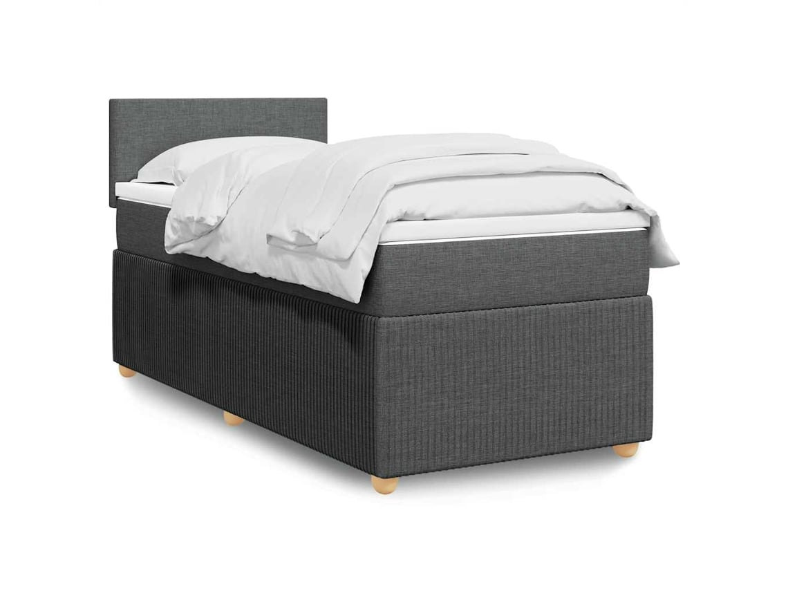 Cama Com Molas/colchão 100x200 Cm Tecido Cinza-escuro