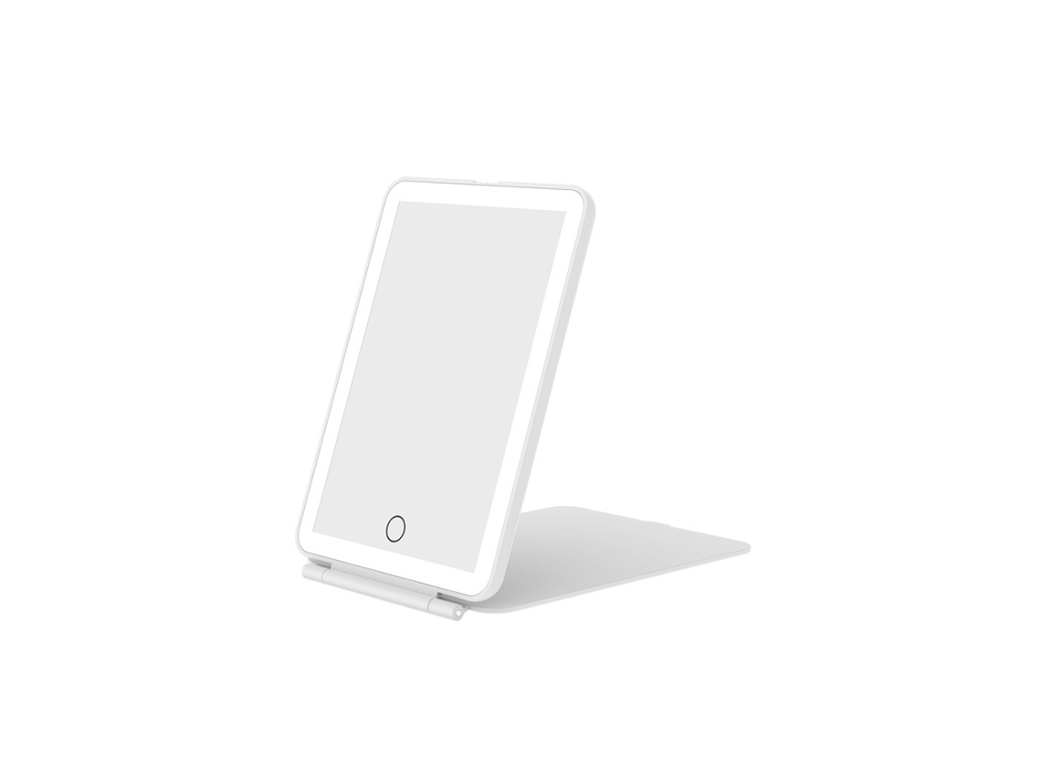 Espelho De Maquiagem Portátil Dobrável Com Led (branco), 3 Modos De Iluminação E Carregamento Usb.