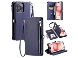 Capa Pega Para Iphone 15 Pro Pele Sintética Azul
