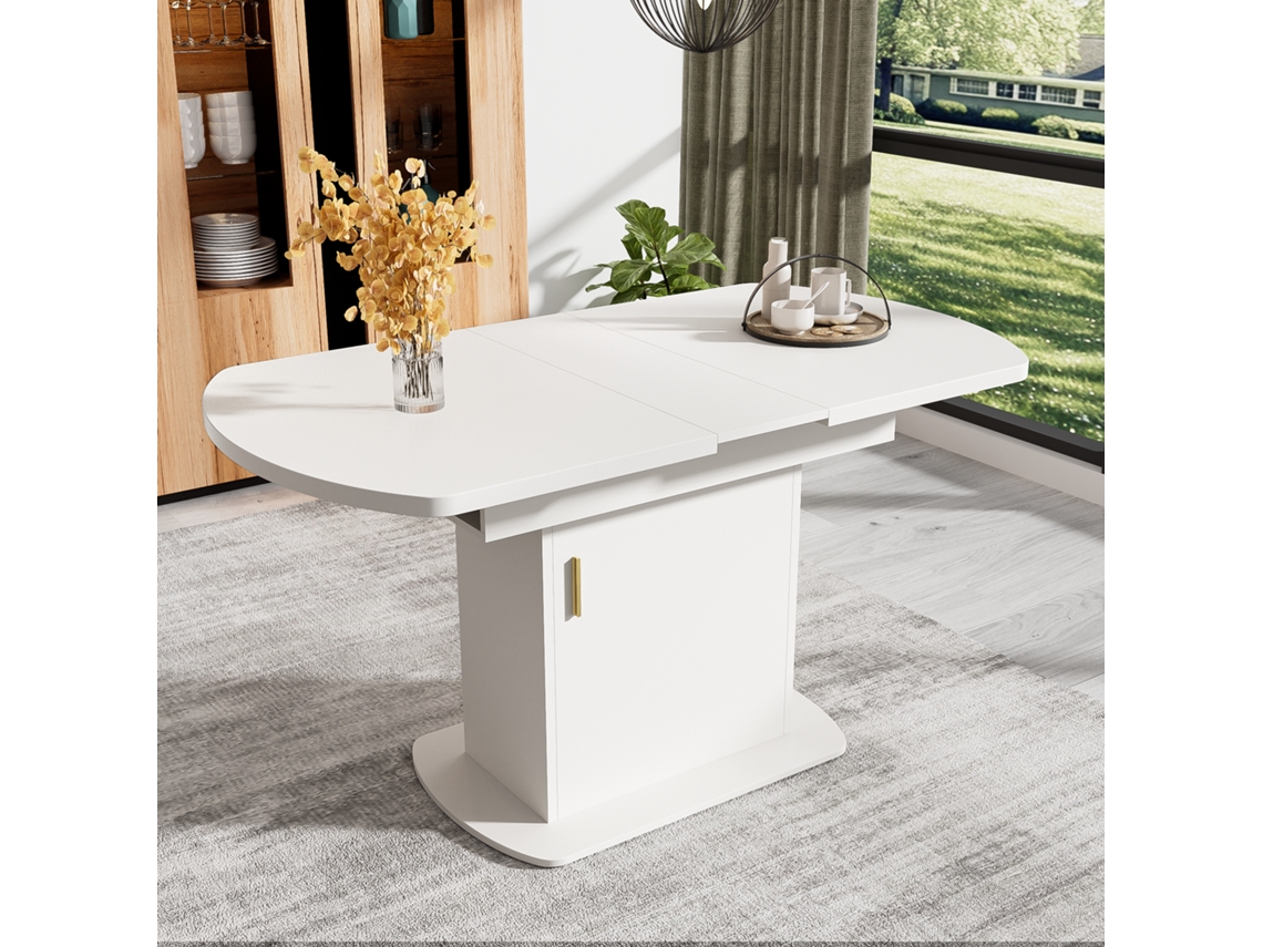 Mesa Oval Extensível com Armazenamento Design Branco Moderno VOLTEDGE