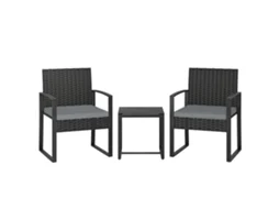 Conjunto Rattan 2 Cadeiras Mesa Vidro Cinza